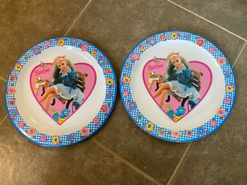 Vintage 1997 Mattel Barbie Melamine Plastic Plates 2 Etsy