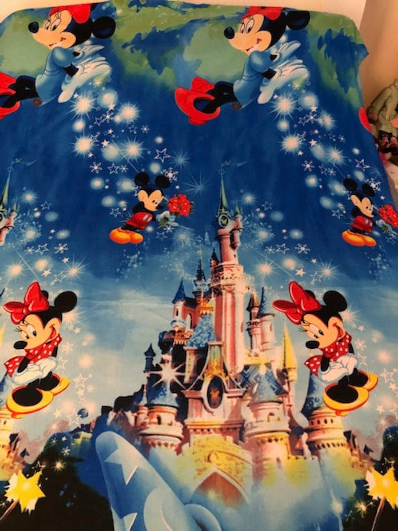 Vintage Disney Mickey Mouse Fantasia And Minnie Twin Flat Sheet
