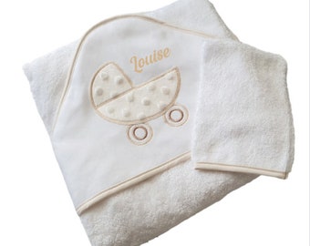 Cape de bain, serviette de bain personnalisé avec capuche et gants de bain, serviette bébé, serviette de bain