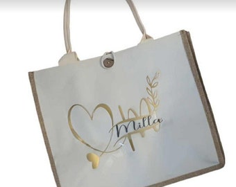 Sac en jute Personnalisé, sac cadeaux, fête, évenement, Maîtresse, Nounou, amis, sac de sortie, four tout Personnalisé