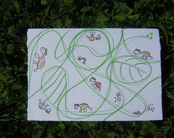Migration du crapaud peint sur papier 10 x 14 cm