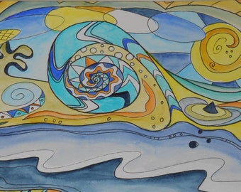 Oeuvre Ocean Waves - aquarelle originale 16 x 24 cm sur 300gr. papier aquarelle