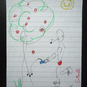 Sommer auf Papier III - 10x15cm, Wandkunst im Comicstil, original