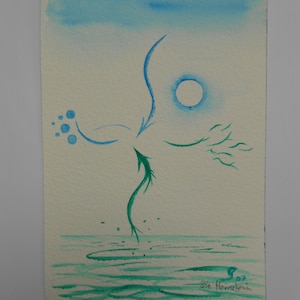 Die Herrscherin, kleines original Aquarellbild, minimalistische Malerei, 13x18 cm