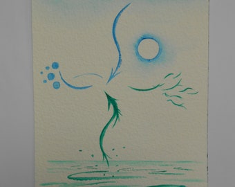 Die Herrscherin, kleines original Aquarellbild, minimalistische Malerei, 13x18 cm