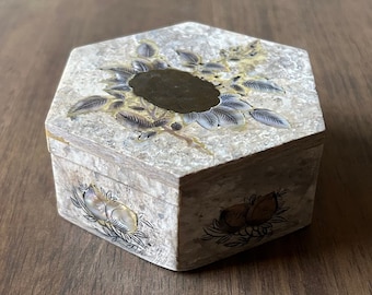 Marbled Soap Stone Mother of Pearl Brass Inlay Trinket Box