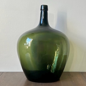19th Century Antique French Hand Blown Green Glass Demijohn