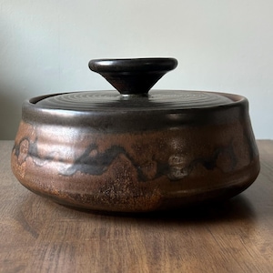 1970s Handmade Studio Pottery Stoneware Lidded Tureen Bowl Dish
