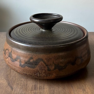 1970s Handmade Studio Pottery Stoneware Lidded Tureen Bowl Dish