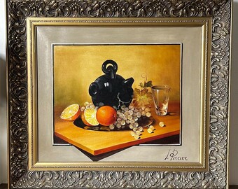 1960s Framed Signed Still Life Oil Painting by J. Perrier (Scottish, French; 20th Century)