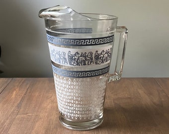 Mid Century Roman Etched Glass Pitcher