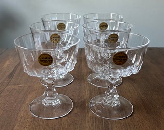 SET OF SIX Cristal D'Arques-Durand Cut Crystal Champagne Coupe Glasses