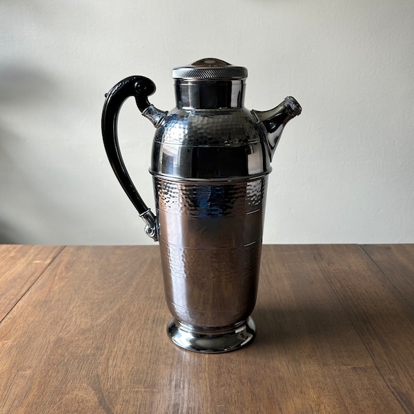 1940s Farber Bros Hammered Chrome Tall Cocktail Shaker