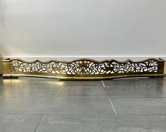 1800s Antique Pierced Griffin and Foliate Brass Serpentine Fireplace Fender Regency Era Hearth Curb