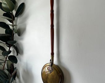 19th Century Victorian Brass Bed Warmer with Turned Wood Handle