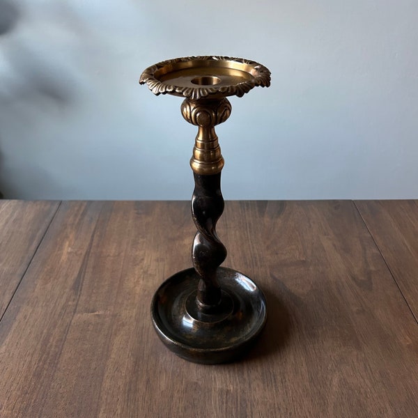 Antique Bronze Twisted Barley Candlestick Holder