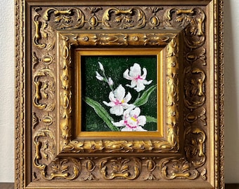 Signed Oil Painting Pink Orchids Gold Gilt Victorian Style Frame