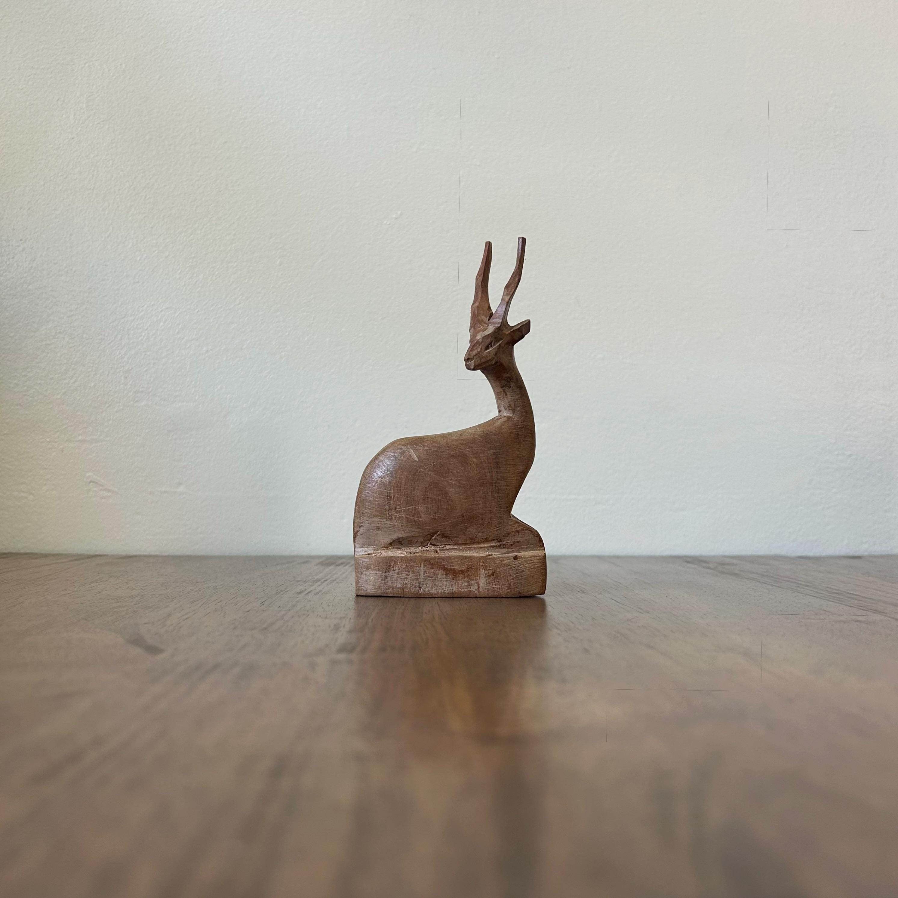 ヴィンテージ　アフリカ　ケニア　オブジェ　【B】 1PC Black Wood 4 Antelope Gazelle Original Kamba Tribe Table