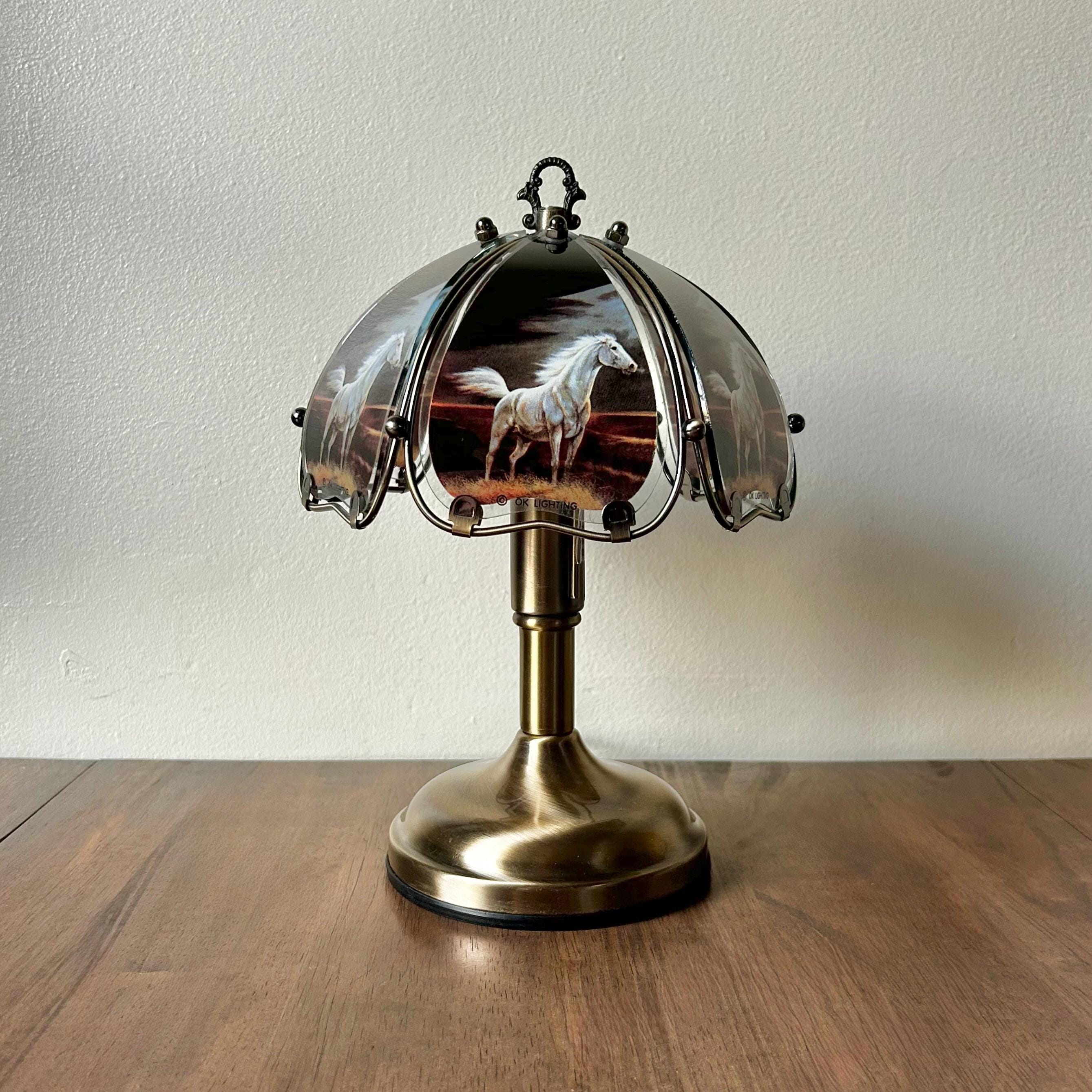 Vintage 1980s OK Lighting Wild Mustang Horse Touch Lamp With Glass