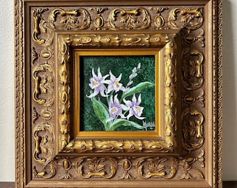 Signed Oil Painting Purple Orchids Gold Gilt Victorian Style Frame