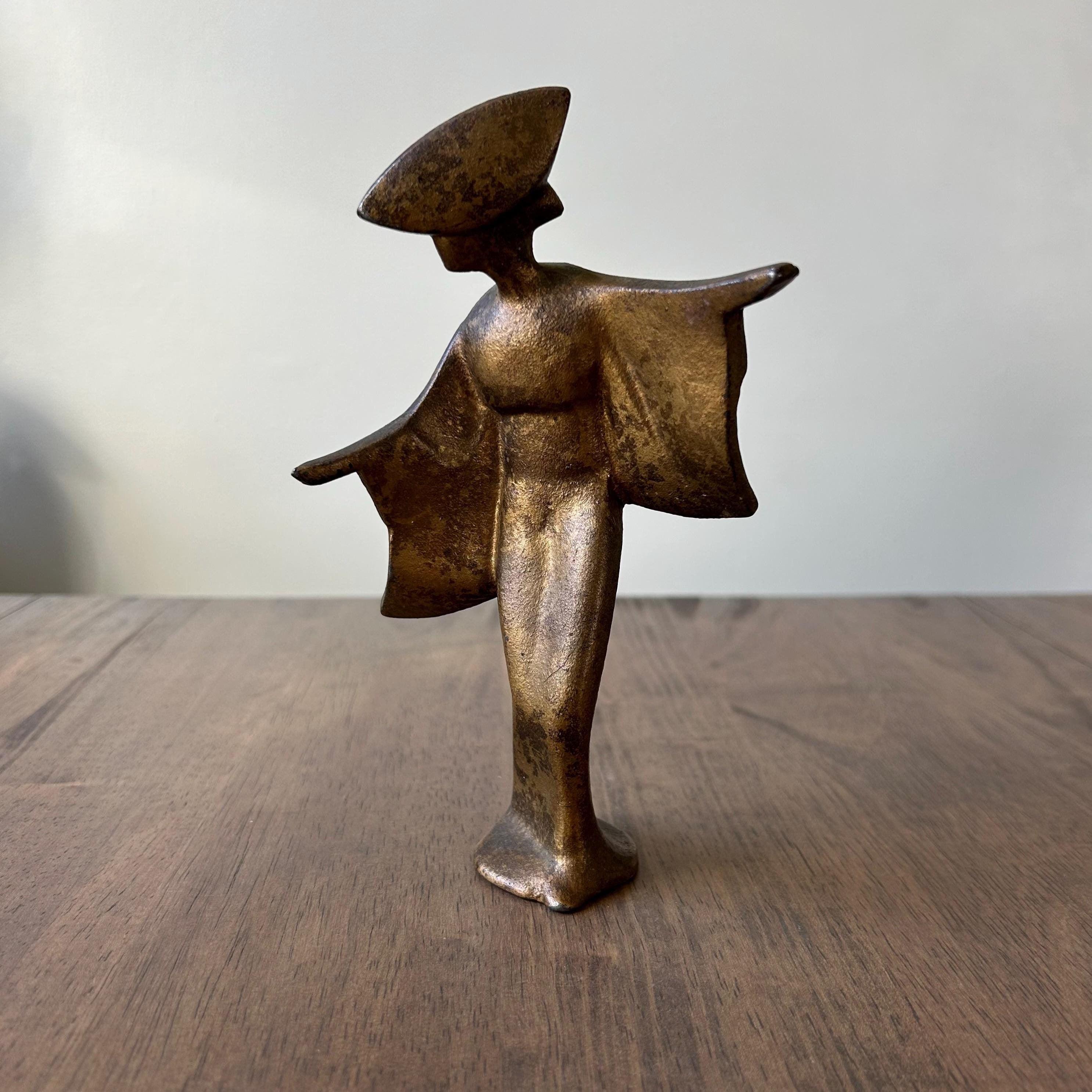 MCM Cast Iron Japanese Geisha Gold Gilt Figurine
