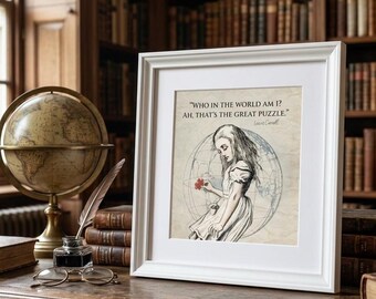 Alice in Wonderland Quote Art Print – "Who in the World Am I?" Literary Wall Home Decor