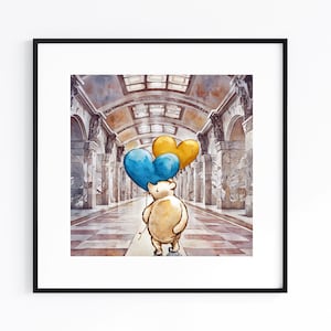 Winnie the Pooh Print: Heart Balloons, Train Station Nursery Decor