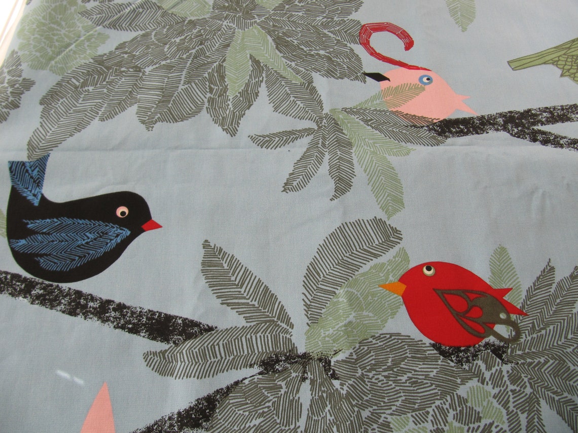 Ikea fabric large colourful birds on blue background price Etsy