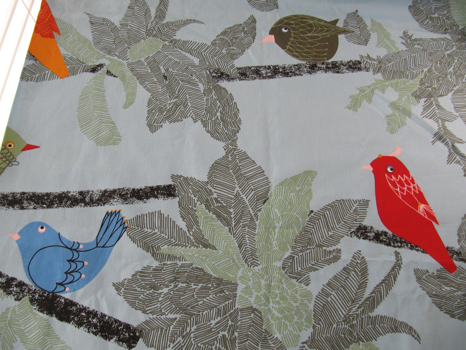 Ikea fabric large colourful birds on blue background price Etsy