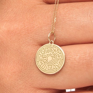 14k Solid Gold Labyrinth Necklace • Personalized maze pendant • Dainty labyrinth Charm