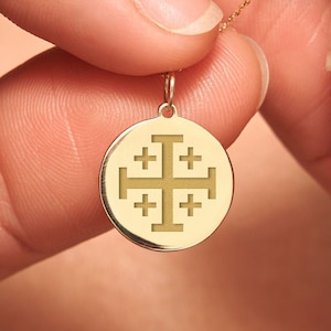 14k Solid Gold Jerusalem Cross Necklace • Personalized Jerusalem Cross Pendant • Dainty Jerusalem Cross Charm