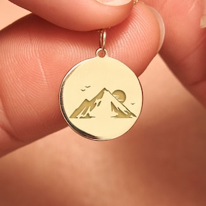 14k Solid Gold Mountain Necklace • Personalized Mountain Pendant • Dainty Mountain Charm