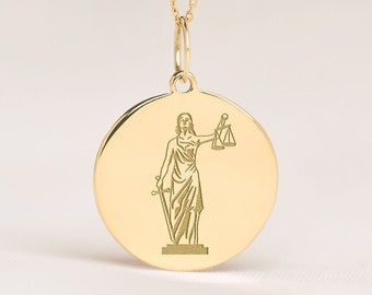 14k Solid Gold Lady Justice Necklace • Personalized Gift for Law School Student Graduation