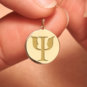 14k Solid Gold Psi Letter Necklace • Personalized Psi pendant • Dainty Greek Letter Psi charm • Psychologist Gift