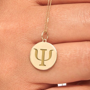 14k Solid Gold Psi Letter Necklace • Personalized Psi pendant • Dainty Greek Letter Psi charm • Psychologist Psychiatrist Gift