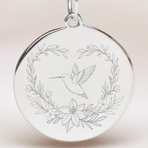 Sterling Silver Hummingbird Necklace • Dainty Personalized Bird pendant • Custom engraved Colibri charm
