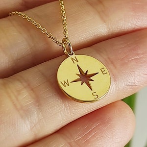 14k Solid Gold Compass Necklace • Personalized Nautical Pendant • Dainty Compass Charm