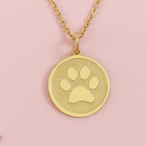 14k Solid Gold Paw Necklace • Personalized Paw Pendant • Dainty Dog Paw Charm