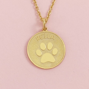 14k Solid Gold Paw Necklace • Personalized Paw Pendant • Dainty Dog Paw Charm