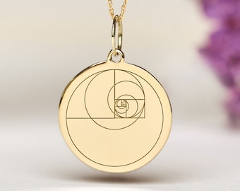 14k Solid Gold Fibonacci Necklace • Personalized Fibonacci Pendant • Dainty Fibonacci Charm