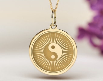 14k Solid Gold Yin Yang Necklace • Personalized Yin Yang  Necklace Pendant • Dainty Yin Yang Charm