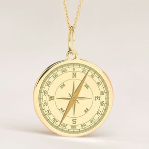 14k Solid Gold Compass Necklace • Personalized Nautical Pendant Gift • Dainty Gold Charm for Men or Women