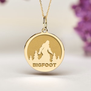 14k Solid Gold Bigfoot Necklace • Personalized Sasquatch Pendant • Dainty Yeti Charm
