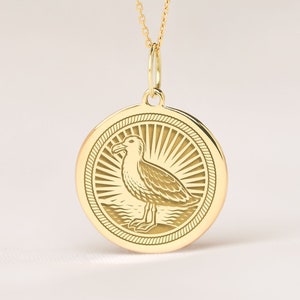 14k Solid Gold Seagull  Necklace • Personalized Seabird Pendant • Dainty Good Luck Charm