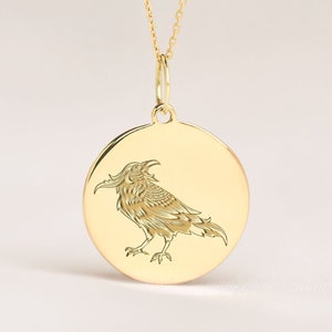 14k Solid Gold Crow Necklace • Personalized Celtic Crow Pendant • Dainty Crow Charm