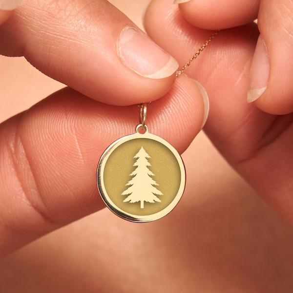 14k Solid Gold Evergreen Tree Necklace • Personalized Evergreen Tree Pendant • Dainty Evergreen Tree Charm