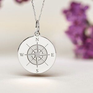 Sterling Silver Compass Necklace • Personalized Nautical Pendant • Dainty Compass Charm