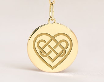 14k Solid Gold Knot and Heart Necklace • Celtic Knot & Heart Pendant • Dainty Celtic Knot Charm