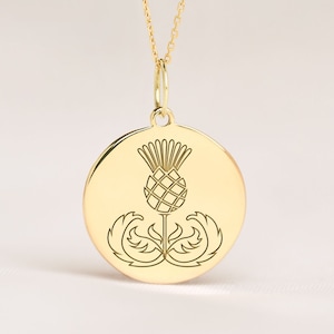 14k Solid Gold Scottish Thistle Necklace • Personalized Scottish Thistle Pendant • Dainty Scottish Thistle Charm