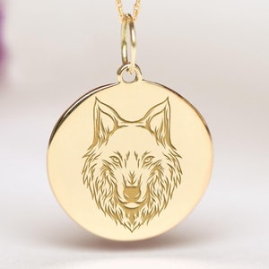 14k Solid Gold Wolf Pendant • Personalized Wild Wolf Necklace • Dainty Wolf Head Charm